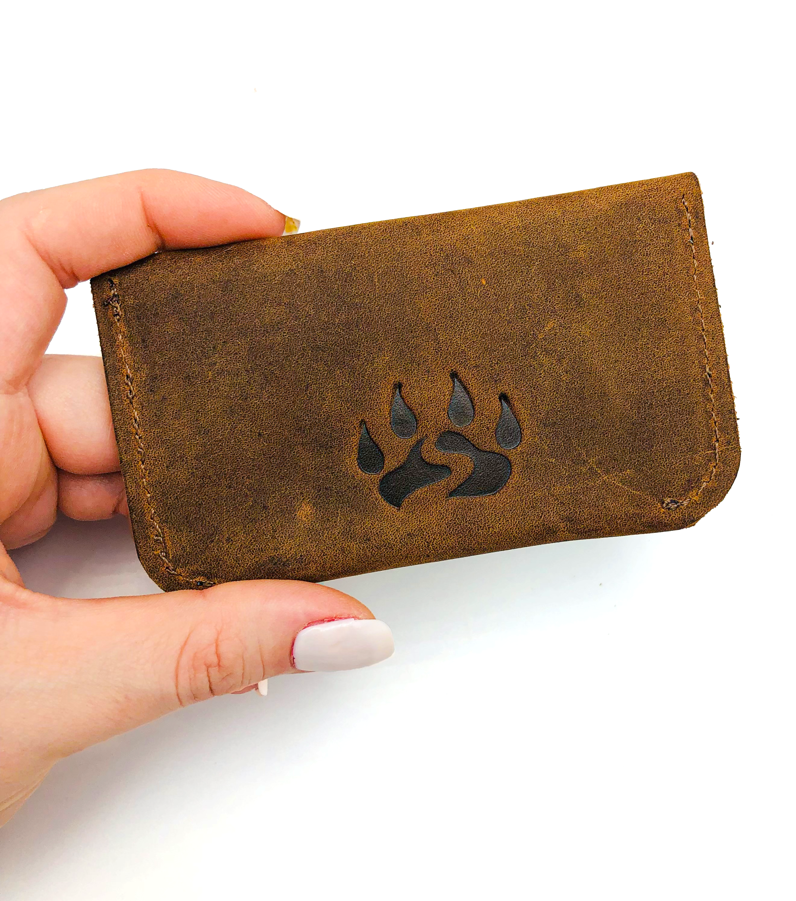 Unisex Black Bears Pençe Detaylı Crazy Deri Kapaklı Kartlık