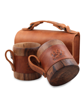 Black Bears Vejetal Deri Kaplı Ceviz Ağacı Kuksa Ve Deri Çanta