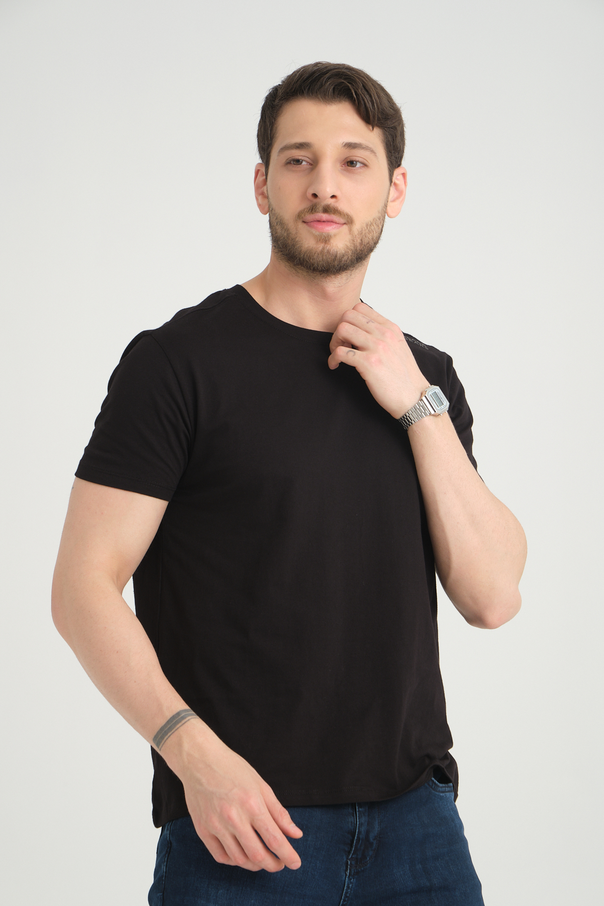 Black Bears Minimal Baskı Erkek Pamuklu Bisiklet Yaka Tişört