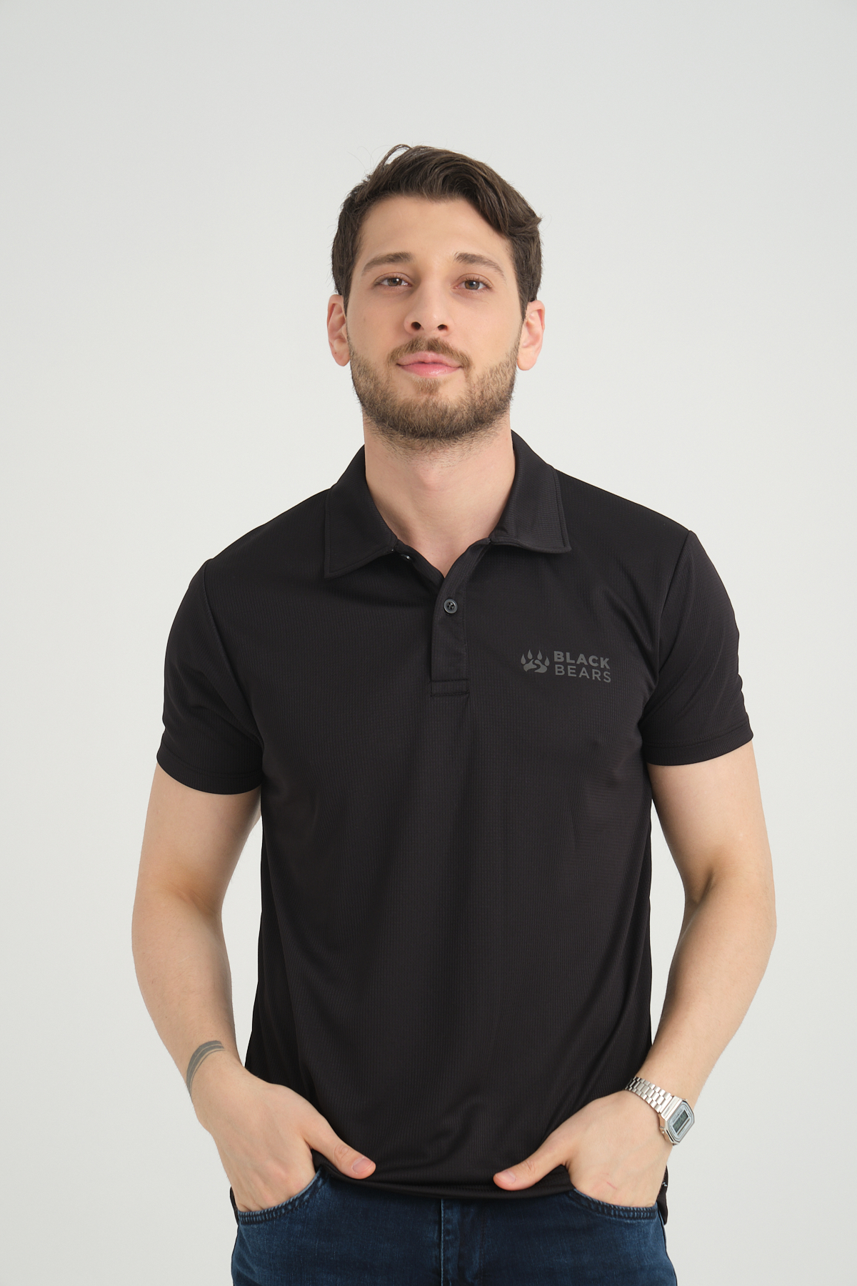 Black Bears Minimal Baskı Erkek Climacool Polo Yaka Tişört