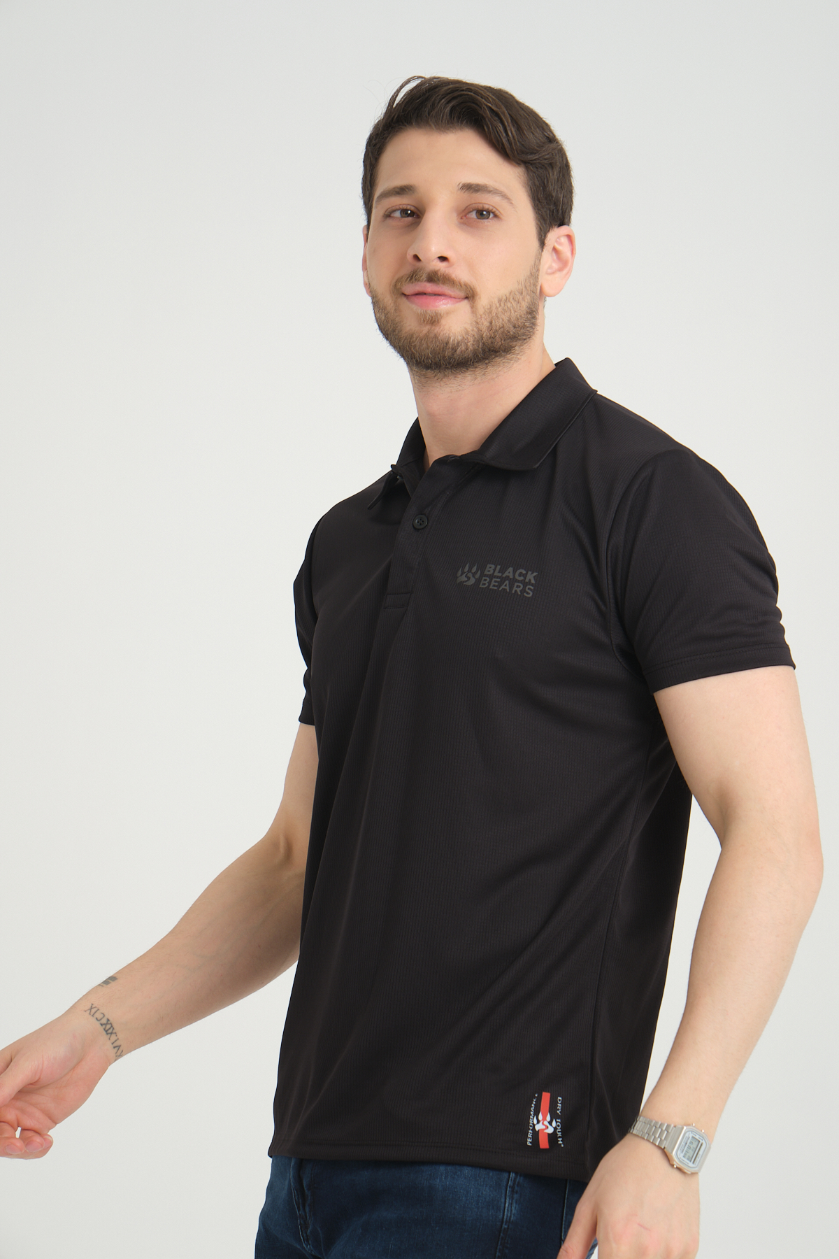 Black Bears Minimal Baskı Erkek Climacool Polo Yaka Tişört