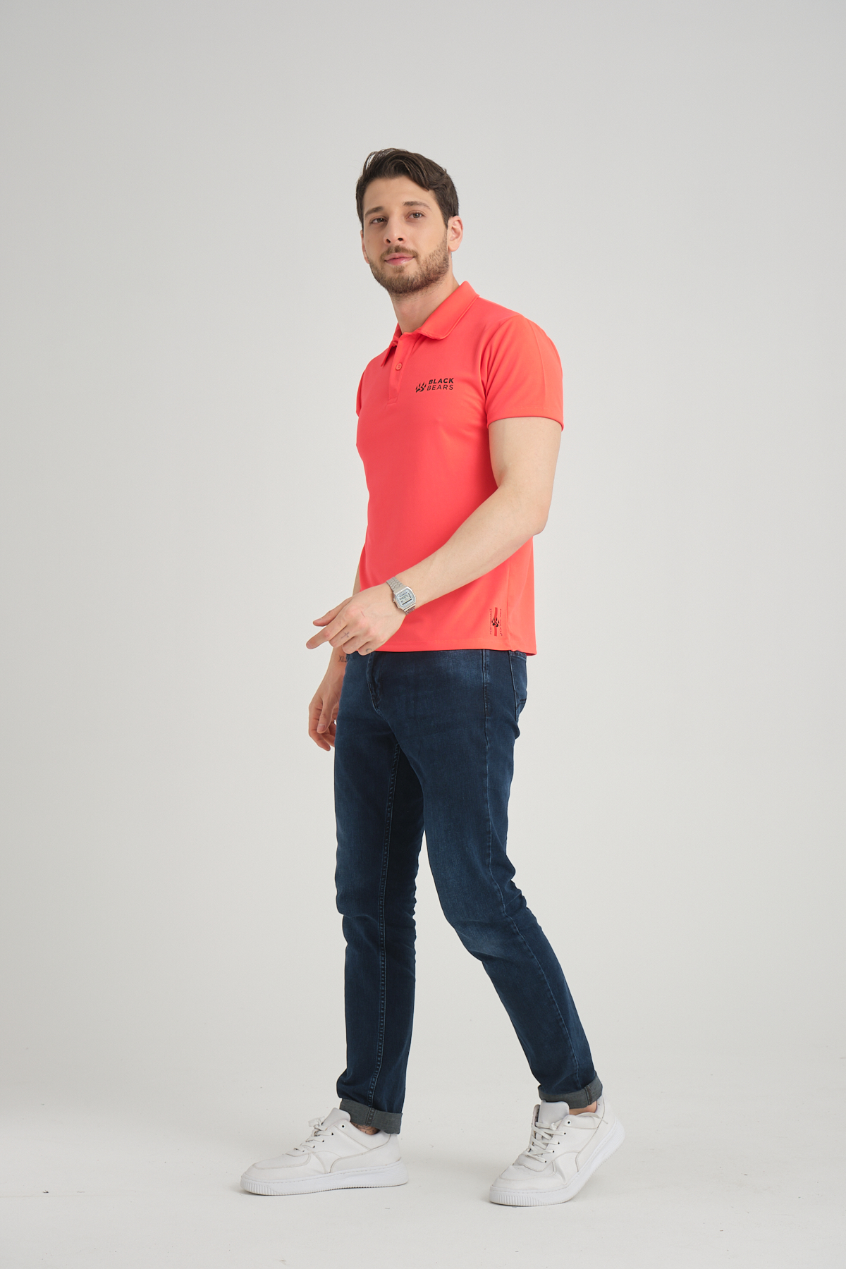 Black Bears Minimal Baskı Erkek Climacool Polo Yaka Tişört