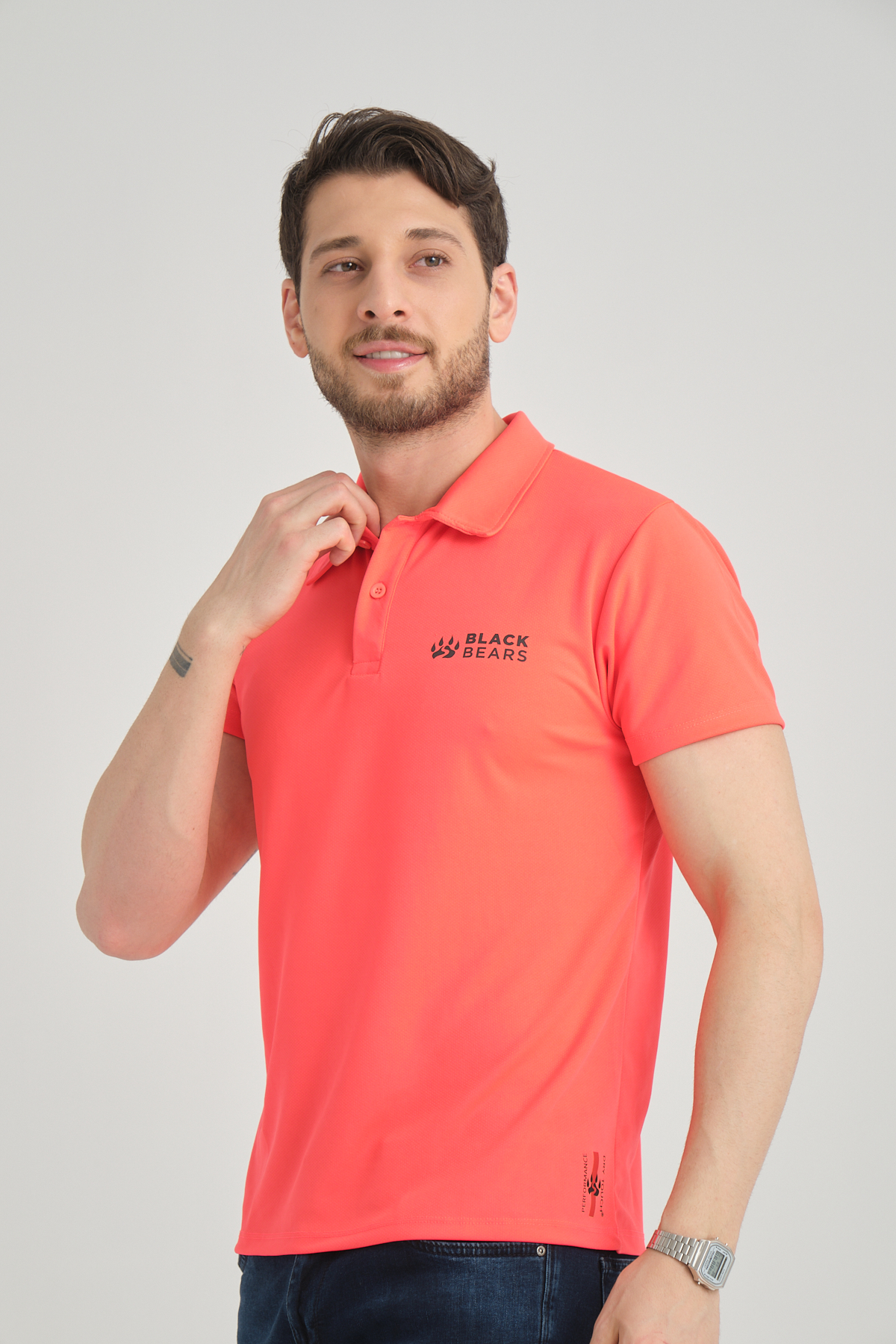 Black Bears Minimal Baskı Erkek Climacool Polo Yaka Tişört