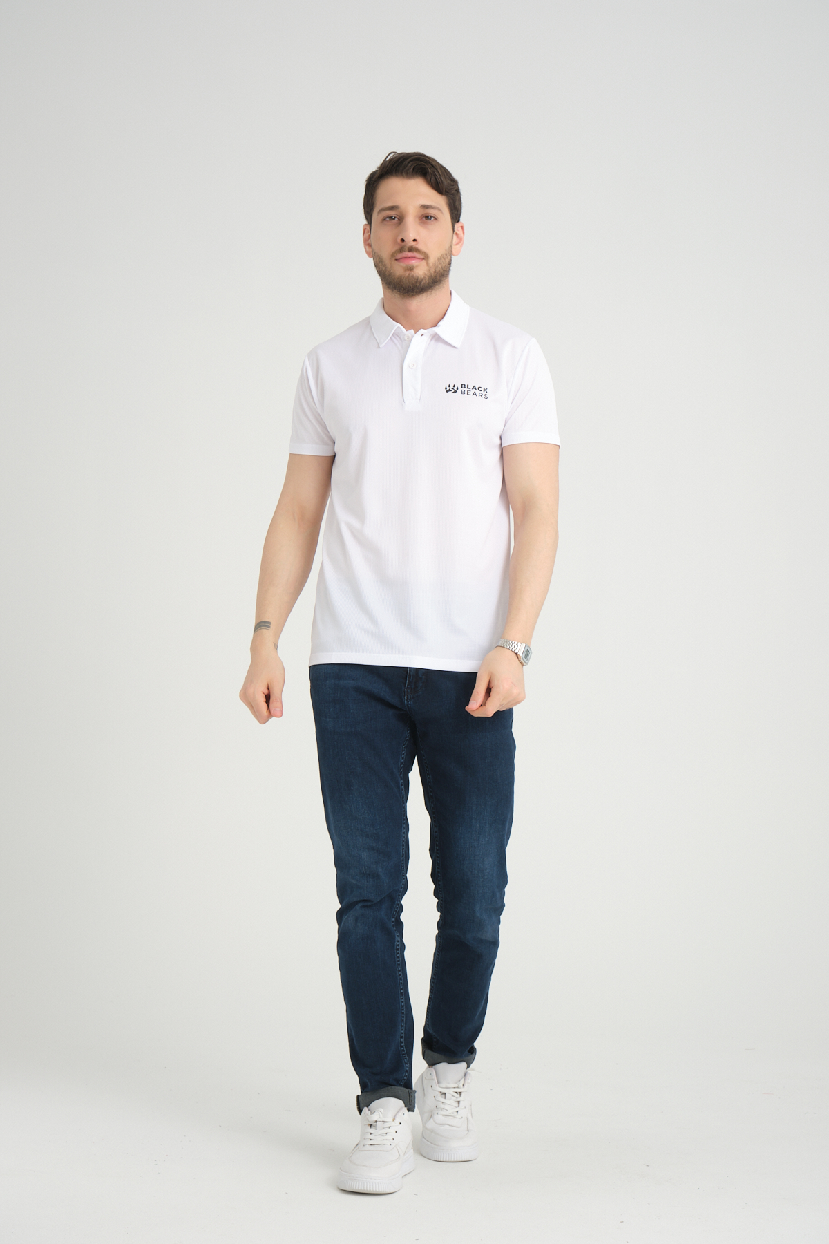 Black Bears Minimal Baskı Erkek Climacool Polo Yaka Tişört