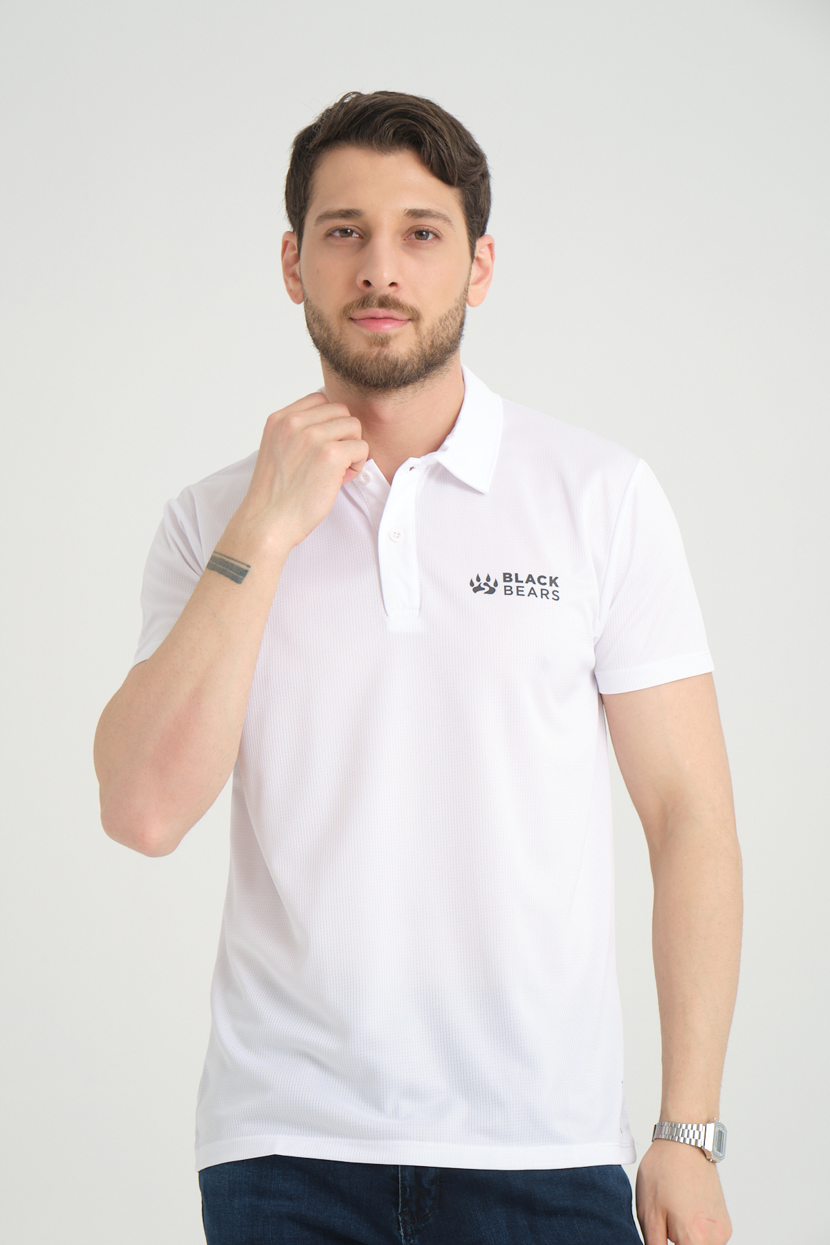 Black Bears Minimal Baskı Erkek Climacool Polo Yaka Tişört