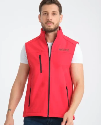 Black Bears Minimal Baskı Erkek Softshell Su Geçirmez Kırmızı Yelek