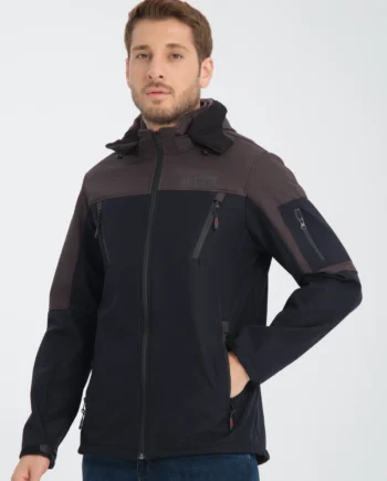 Minimal Baskı Erkek Softshell Mont Siyah