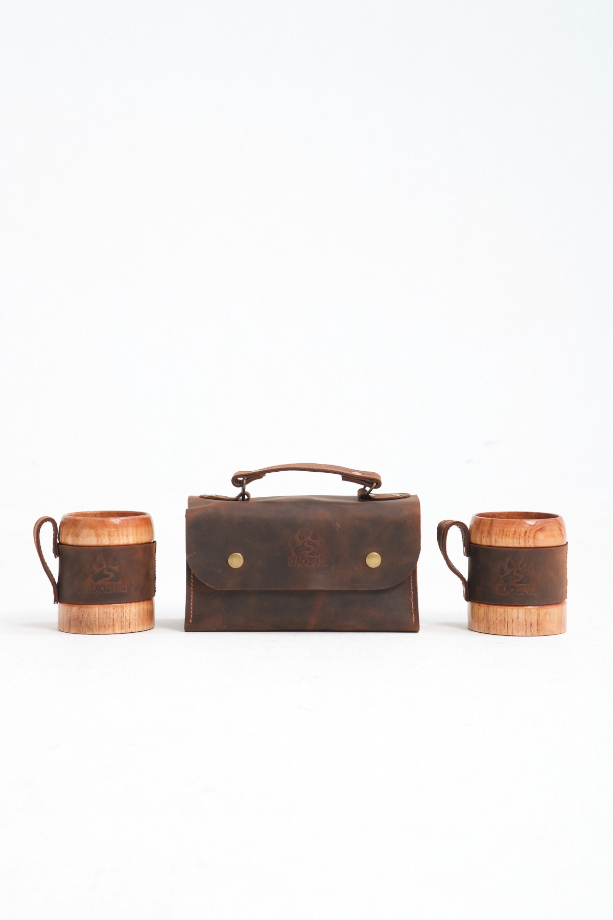 Black Bears Ceviz Ağacı Kuksa Ve Deri Çanta