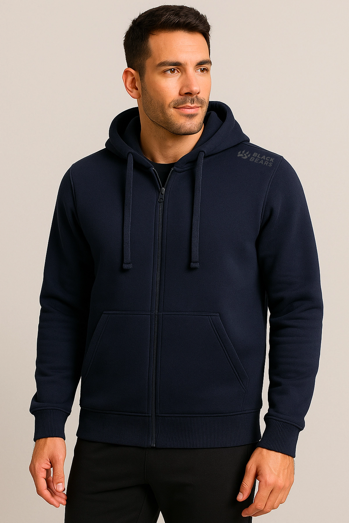 Black Bears Premium Fermuarlı Hoodie – 320 GSM Şardonlu