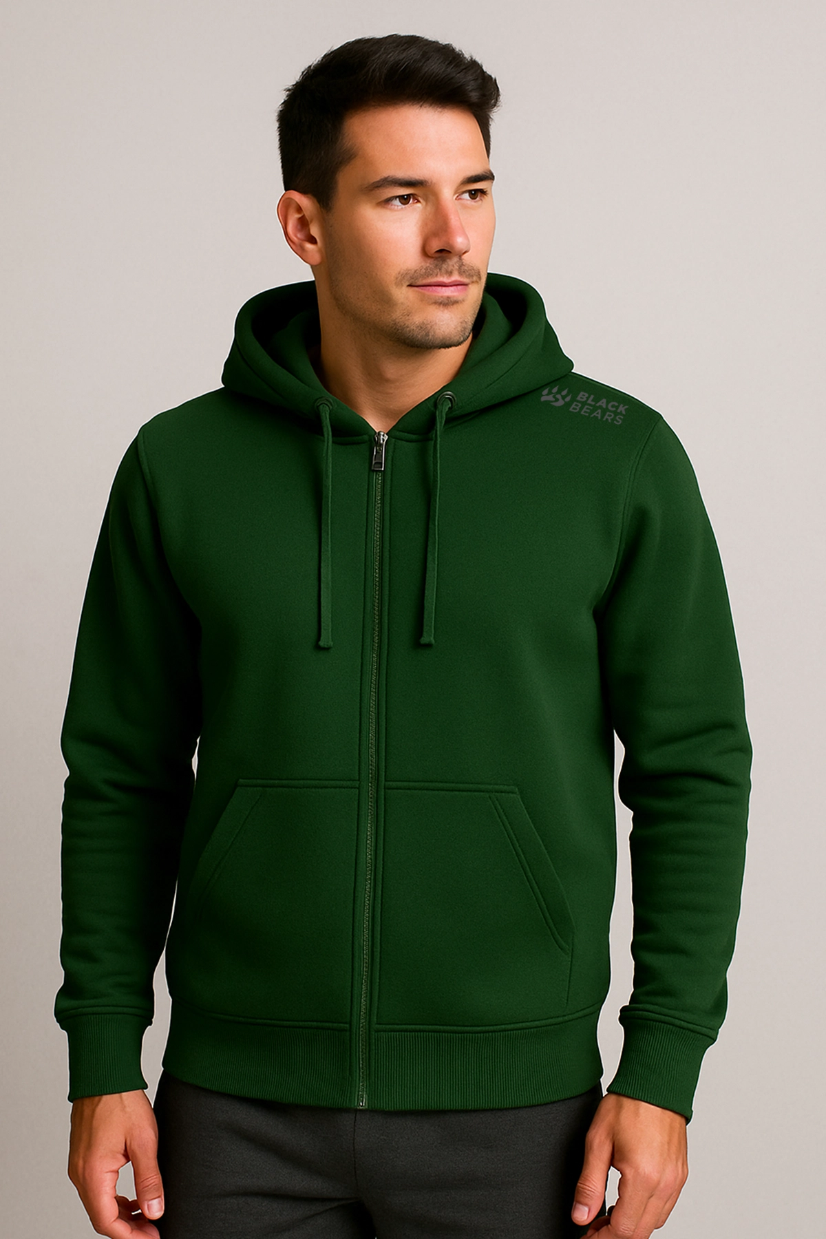 Black Bears Premium Fermuarlı Hoodie – 320 GSM Şardonlu